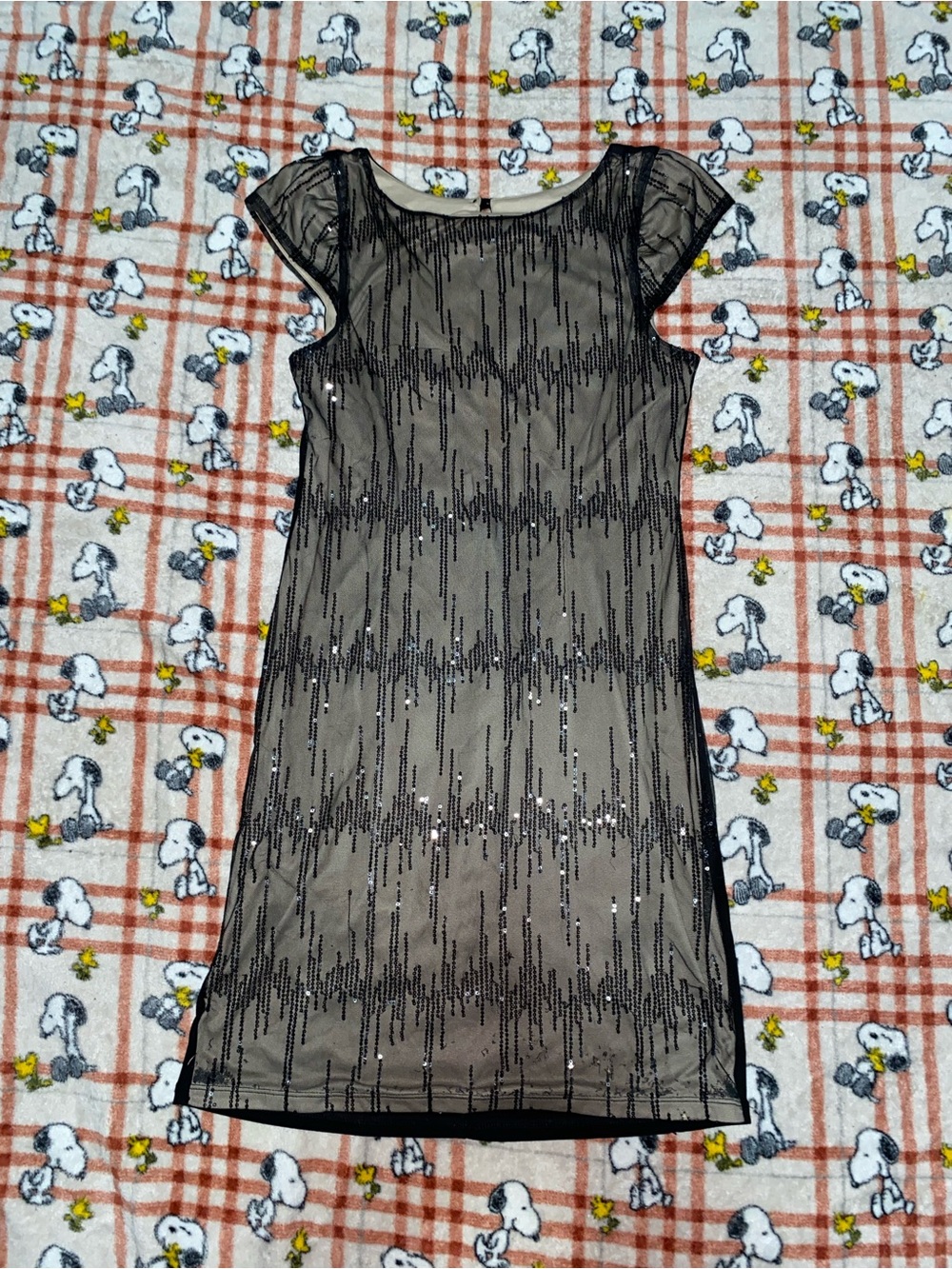Black Sheer Overlay Mini Dress with Subtle Sequin Detail